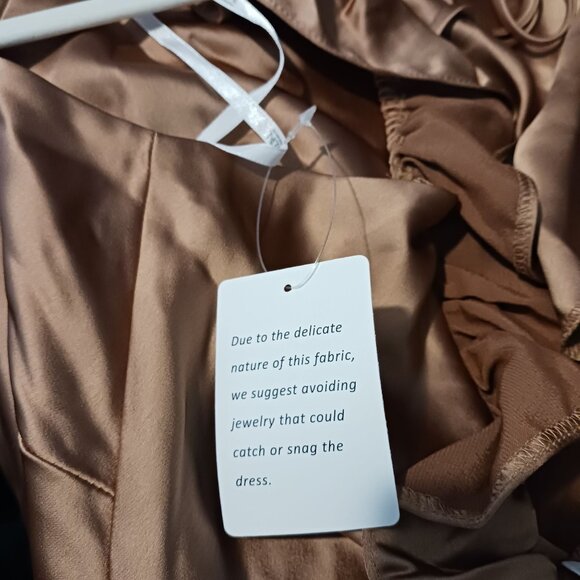 NEW Social Bridesmaids Ruffle Trimmed Open-Back Maxi Slip Dress Toffee‎ Size LB - Picture 11 of 14